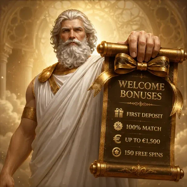 Der Patriarch präsentiert Willkommensboni auf goldener Schriftrolle in der Savaspin Mobile App
