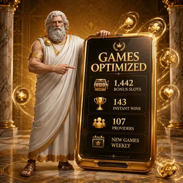 Älterer Staatsmann präsentiert Savaspin Mobile App mit 6.000+ optimierten Spielen, die um goldenes Tablet schweben