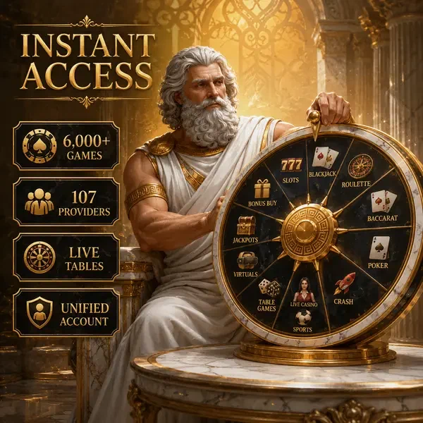 Ruhige Figur dreht Spielrad am Login-Portal für sofortigen Zugang zu 6.000+ Spielen und Sportwetten